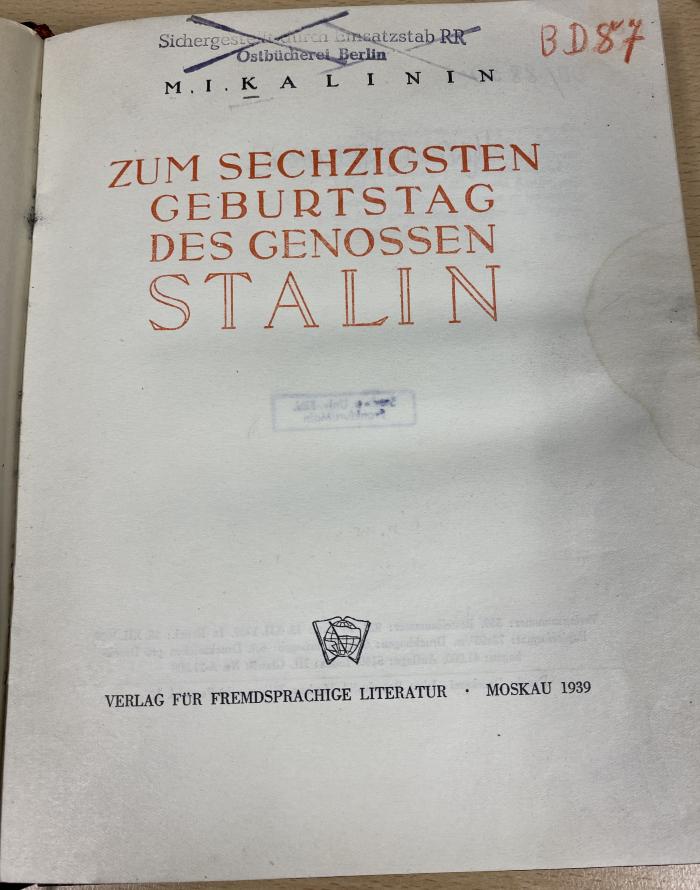 00/8830 : Zum sechzigsten Geburtstag des Genossen Stalin (1939)