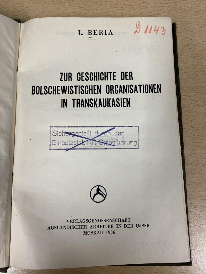 00/9160 : Zur Geschichte der bolschewistischen Organisationen in Transkaukasien (1936)