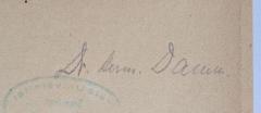 - (Damm, Herm.), Von Hand: Autogramm, Name; 'Dr. Herm. Damm'. 