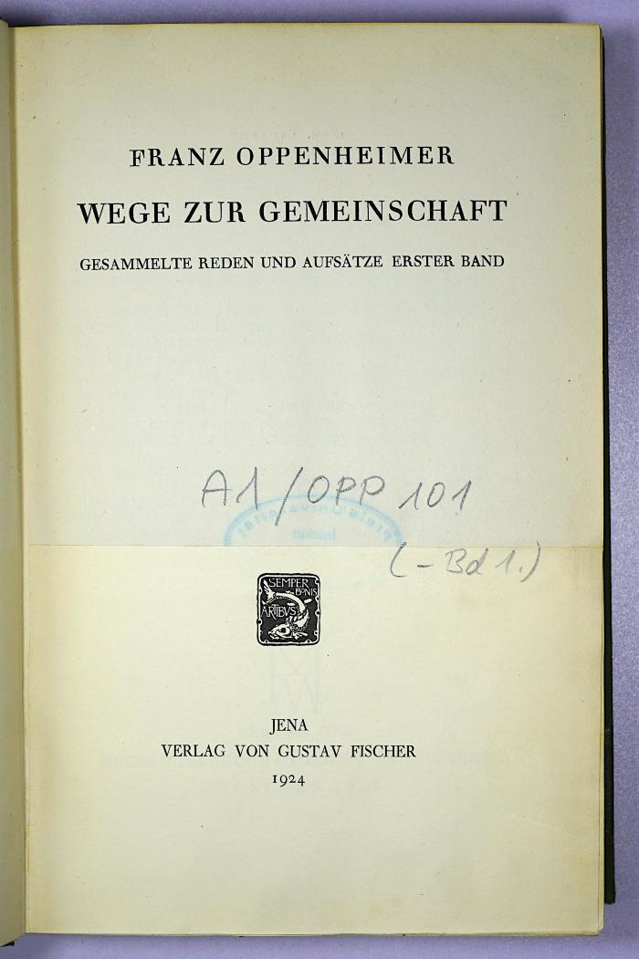 A 1/OPP 101-1 : Gesammelte Reden und Aufsätze : Wege zur Gemeinschaft. (1924)