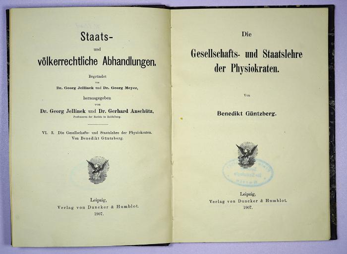 D /GUEZ 1 : Die Gesellschafts- und Staatslehre der Physiokraten (1907)