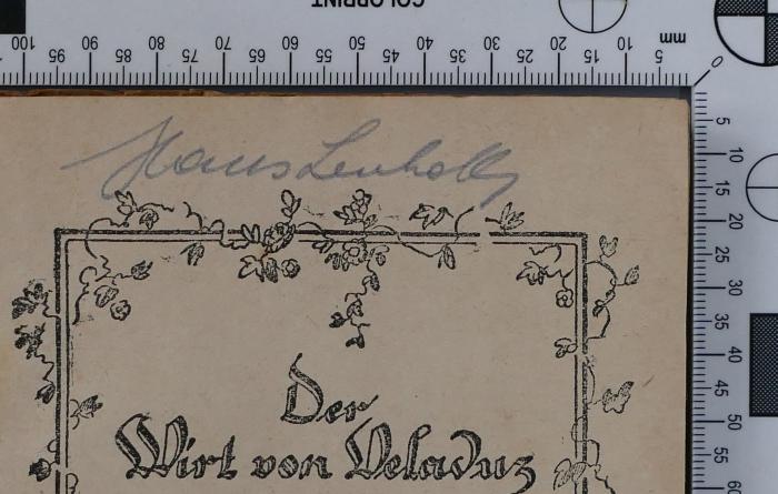 - (Lenhoff, Hans), Von Hand: Autogramm, Exlibris, Name; 'Hans Lenhoff'. 