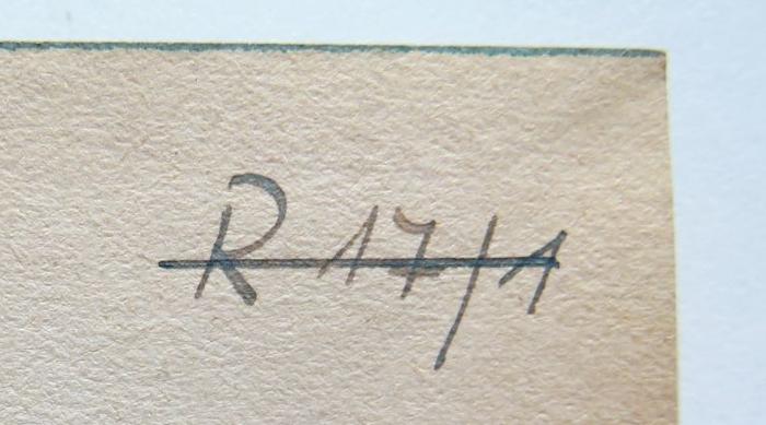 - (NSDAP-Gauarchiv Südhannover Braunschweig, Freimaurer-Bibliothek[?]), Von Hand: Nummer; 'R 17/1'. 