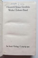 Z 5870 : 10 : Heinrich Heines Sämtliche Werke / Zehnter Band (1915)