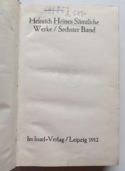 Z 5870 : 6 : Heinrich Heines Sämtliche Werke / Sechster Band (1912)