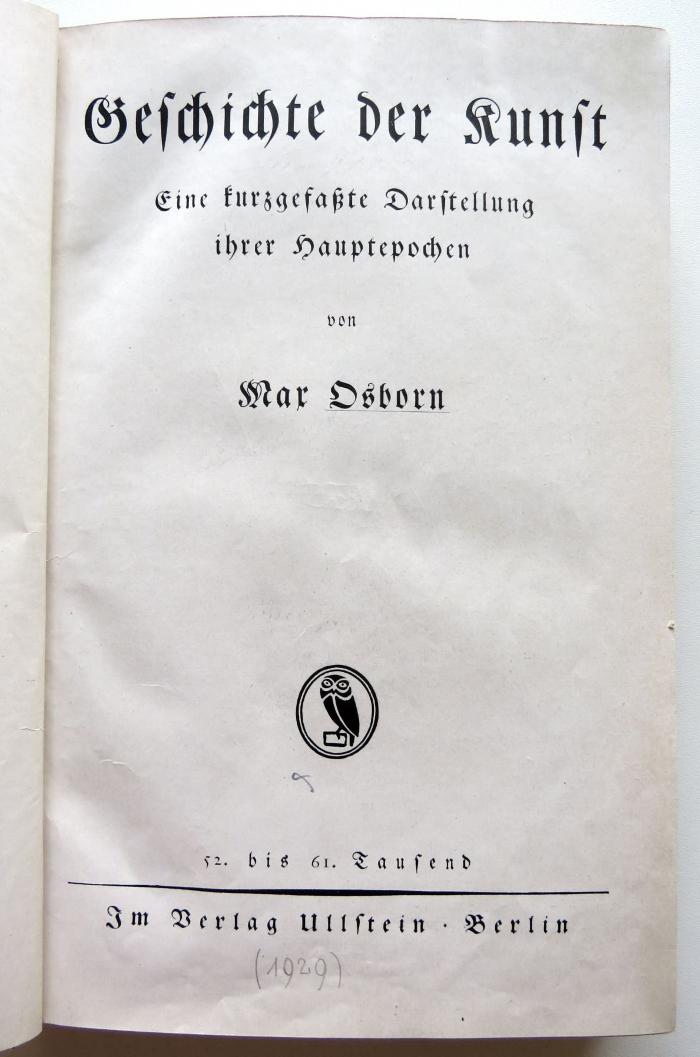 W 3865 : Geschichte der Kunst. Eine kurzgefaßte Darstellung ihrer Hauptepochen. (1929)