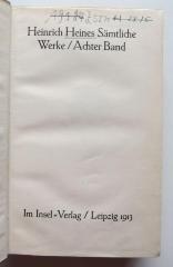 Z 5870 : 8 : Heinrich Heines Sämtliche Werke / Achter Band (1913)