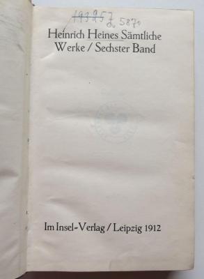 Z 5870 : 6 : Heinrich Heines Sämtliche Werke / Sechster Band (1912)