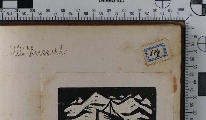 - (Husserl, Julie), Von Hand: Autogramm, Exlibris, Name; 'Ulli Husserl.'. 