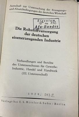 00/5195 Abt. 3, Sonderveröff. 3: Entwicklungslinien der industriellen und gewerblichen Kartellierung, 	
1, Arbeitsplan, Maschinenbau (1928)