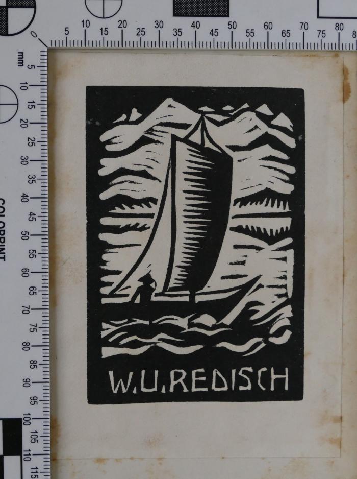 - (Redisch, Walter Otto;Husserl, Julie), Etikett: Exlibris; 'W. U. Redisch'. 
