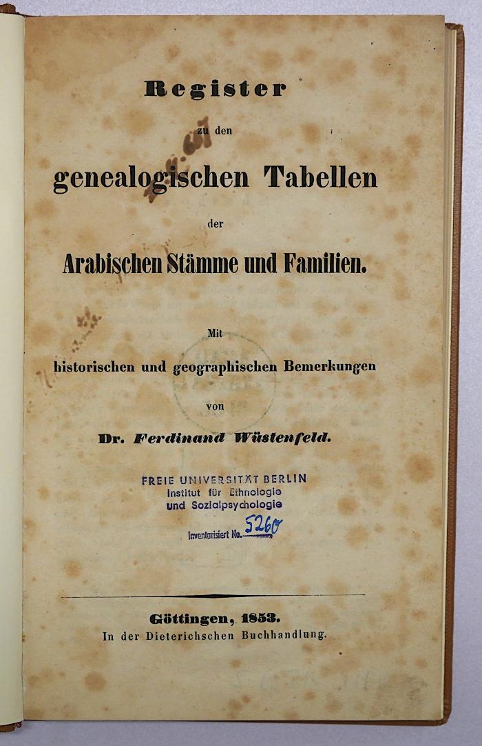 Ig 23_2 : Register zu den genealogischen Tabellen der Arabischen Stämme und Familien. (1853)