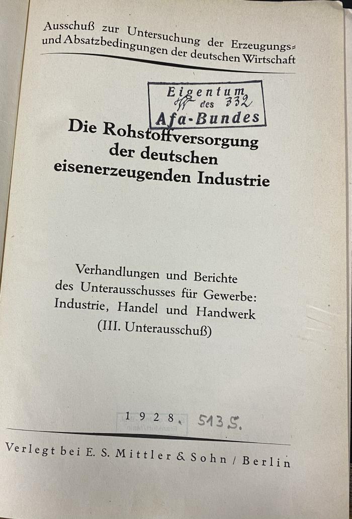00/5195 Abt. 3, Sonderveröff. 3: Entwicklungslinien der industriellen und gewerblichen Kartellierung, 	
1, Arbeitsplan, Maschinenbau (1928)