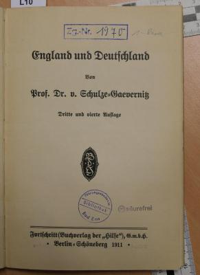 1-Rara 1970 : England und Deutschland (1911)