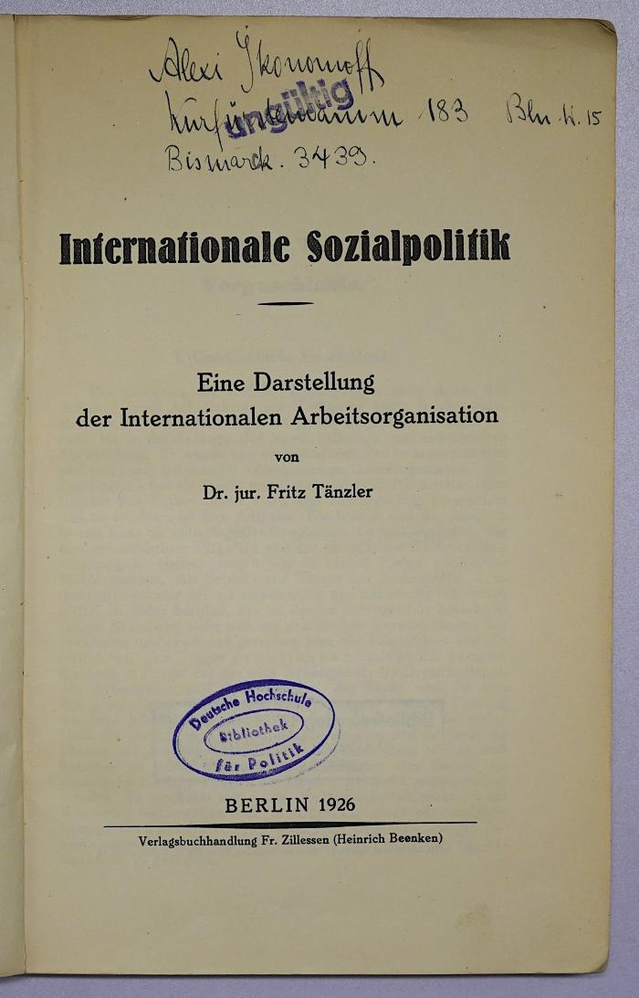 Be 758 : Internationale Sozialpolitik (1926)