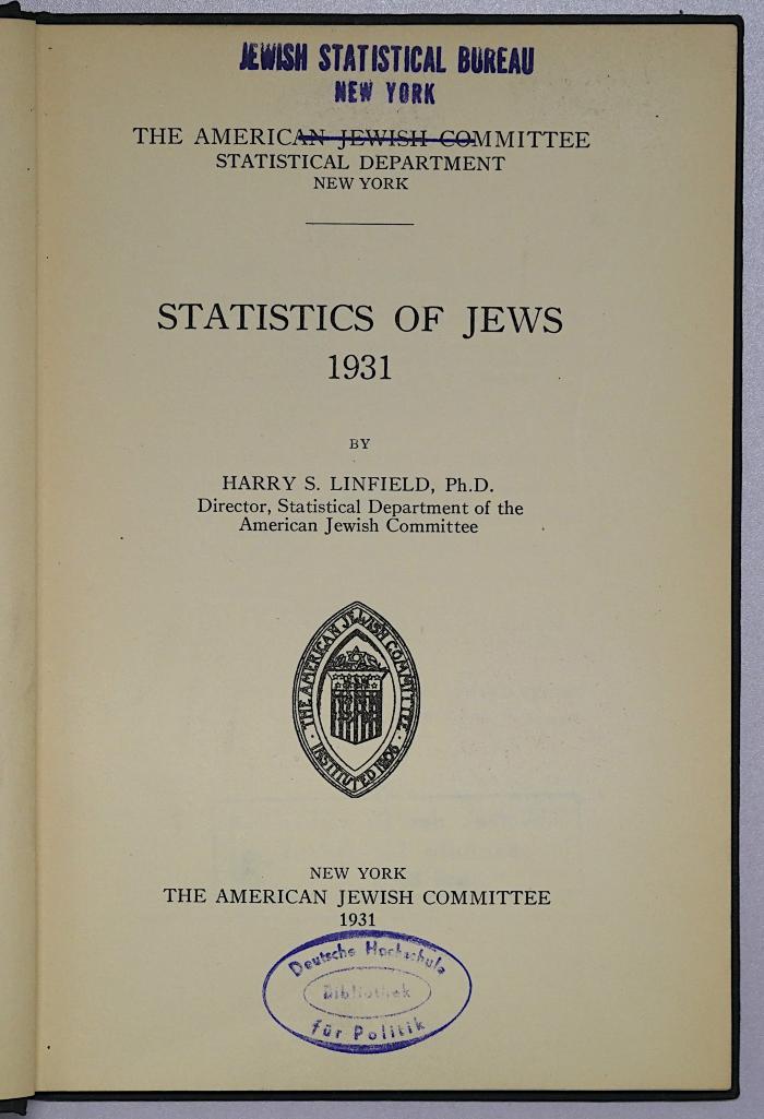 Be 659 : Statistics of Jews 1931 (1931)