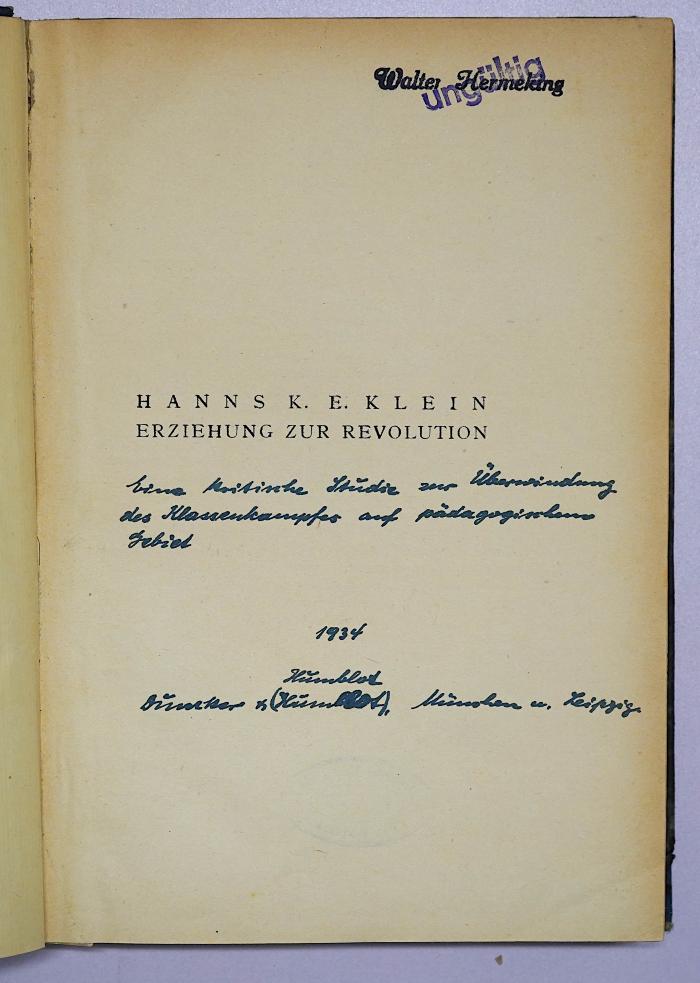 Be 761 : Erziehung zur Revolution (1934)