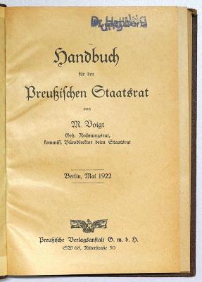 Be 850 : Handbuch für den Preußischen Staatsrat : Mai 1922 (1922)
