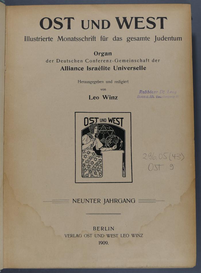 296.05 (43) OST 9 (2. Ex.) : Ost und West. Illustrierte Monatsschrift für das gesamte Judentum (1909)