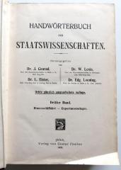 [ohne Signatur] : Handwörterbuch der Staatswissenschaften. Dritter Band: Binnenschiffahrt - Exportmusterlager. (1909)