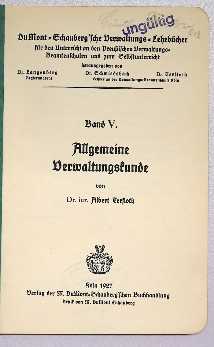 B 869 : Allgemeine Verwaltungskunde (1927)