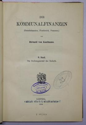 Bf 3-2 : Die Kommunalfinanzen. 2. Die Deckungsmittel des Bedarfs (1906)