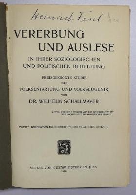 Bf 93 : Vererbung und Auslese in ihrer soziologischen und politischen Bedeutung (1910)