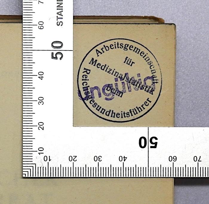 Bf 596 : Biologischer Hochverrat : Tatbestände in d. Vergangenheit ; Abwehrmaßnahmen in d. Zukunft (1943);- (Arbeitsgemeinschaft für Medizinalstatistik beim Reichsgesundheitsführer), Stempel: Name, Berufsangabe/Titel/Branche; 'Arbeitsgemeinschaft für Medizinalstatistik beim Reichsgesundheitsführer'. 