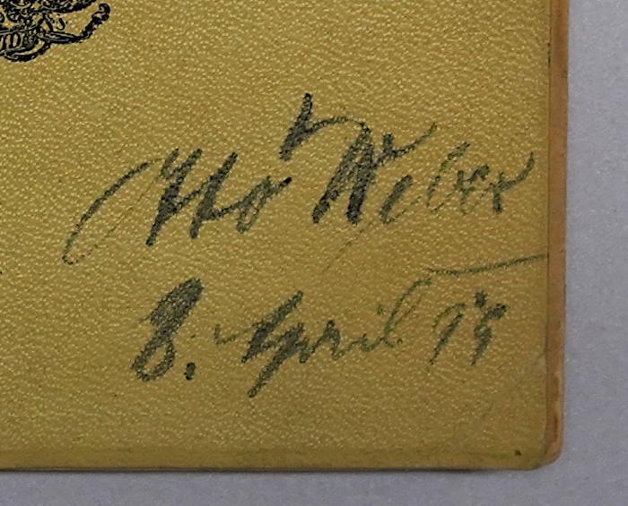 Bf 590-1 : Göttinger Arbeiterbibliothek (1896);- (Weber, Otto), Von Hand: Autogramm, Name, Datum; 'Otto Weber 8. April 99'. 