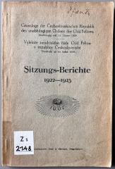 Zs 2148 : Sitzungs-Berichte / Grossloge der Čechoslovakischen Republik des Unabhängigen Ordens der Odd Fellows
 (1922-1925)