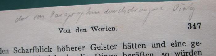 Hl 223 c 3: Neue Abhandlungen über den menschlichen Verstand (1926);- (unbekannt), Von Hand: Annotation; 'der von Paragraphen durchdrungene O[...]'. 