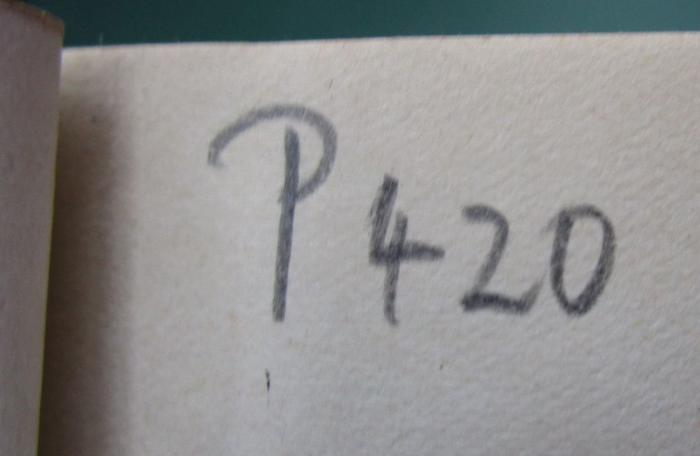 Hl 229 2: Les Pensées. Tome II (1928);- (unbekannt), Von Hand: Signatur; 'P 420'. 