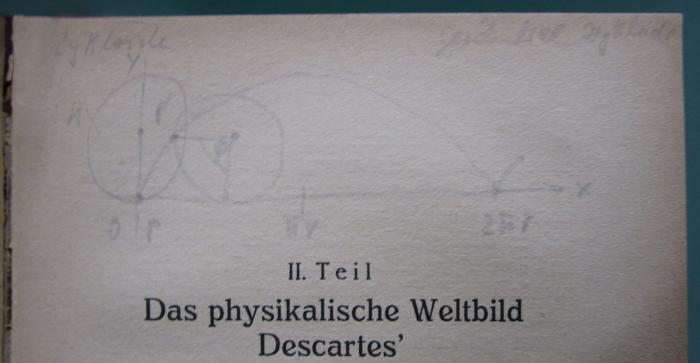 Hl 216: Descartes' Verhältnis zu Mathematik und Physik : Zugleich als eine Einführung in die Philosophie für Mathematiker und Physiker (1923);- (unbekannt), Von Hand: Annotation, Abbildung. 