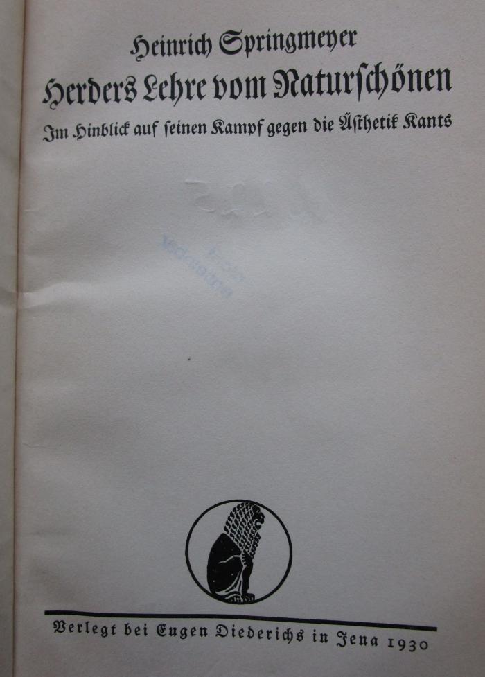 Hl 225: Herders Lehre vom Naturschönen : Im Hinblick auf seinen Kampf gegen die Ästhetik Kants (1930)