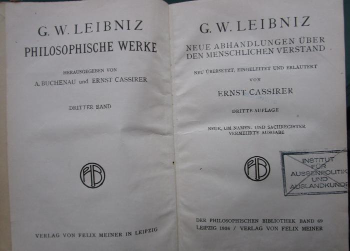 Hl 223 c 3: Neue Abhandlungen über den menschlichen Verstand (1926)