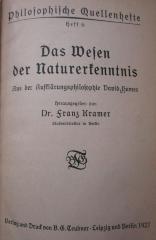 Hl 230: Das Wesen der Naturerkenntnis : aus der Aufklärungsphilosophie David Humes (1927)