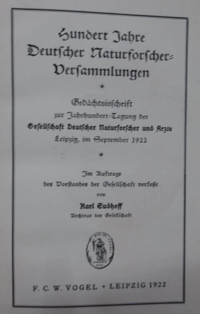 Ka 480: Hundert Jahre Deutscher Naturforscher-Versammlungen (1922)