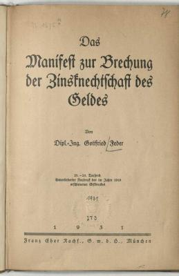 Z-0703 : Das Manifest zur Brechung der Zinsknechtschaft des Geldes (1931)