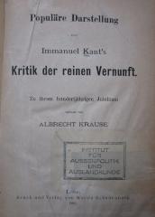 Hl 232: Populäre Darstellung von Immanuel Kant's Kritik der reinen Vernunft (1881)