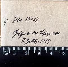 - (Johannis-Loge "Zur Perle am Berge" Perleberg), Von Hand: Notiz; '[...] Bibl 23684
Geschenk der [...]
[...] 1914'. 