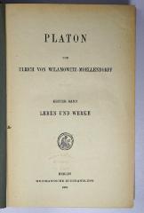 P 209-1 u. 2 : Platon, 1: Leben und Werk; 2: Beilagen und Textkritik (1919)