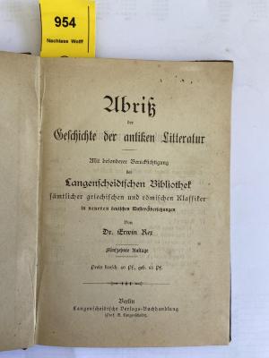 K11 B954 : Abriß der Geschichte der antiken Literatur