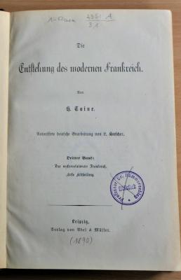 1-Rara 2351A/3,1  : Das nachrevolutionäre Frankreich : Erste Abtheilung  (1890)
