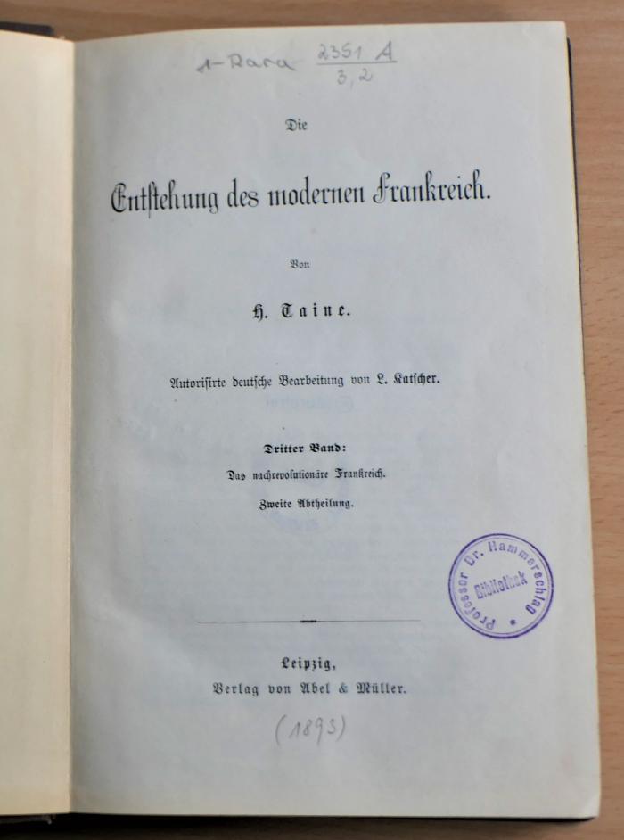 1-Rara 2351A/3,2  : Das nachrevolutionäre Frankreich : Zweite Abtheilung  (1893)