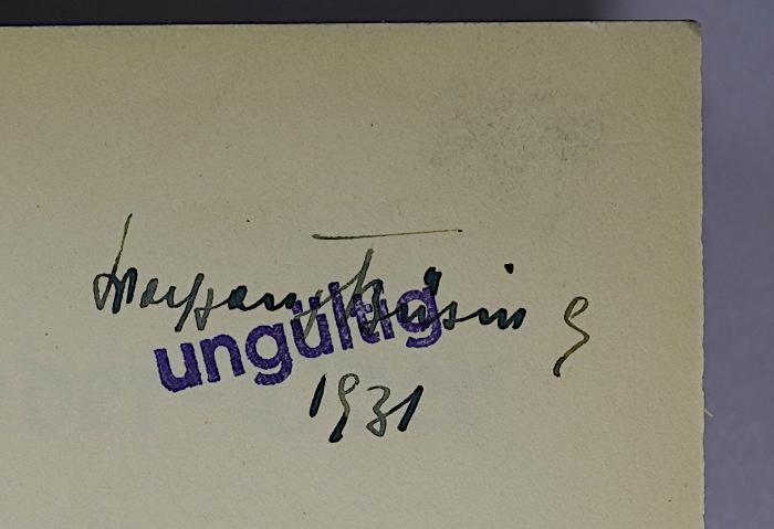 P 771 : Entweder-Oder (1927);- (Büsing, Wolfgang), Von Hand: Autogramm, Name, Datum; 'Wolfgang Büsing 1931'. 