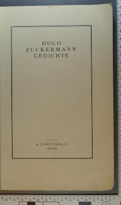  Hugo Zuckermann. Gedichte (1915)