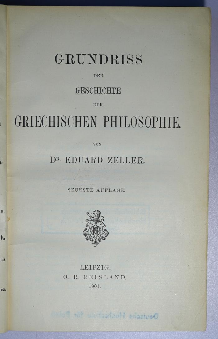 P 630<6> : Grundriss der Geschichte der griechischen Philosophie (1901)