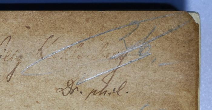 P 630<6> : Grundriss der Geschichte der griechischen Philosophie (1901);-, Von Hand: Autogramm, Name; '[...]'