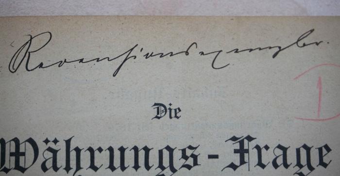 -, Von Hand: ; 'Rec[?]ensionsexemplar'