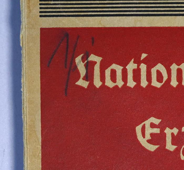 P 982<21> : Nationalpolitische Erziehung (1937);-, Von Hand: Nummer; '1/1'